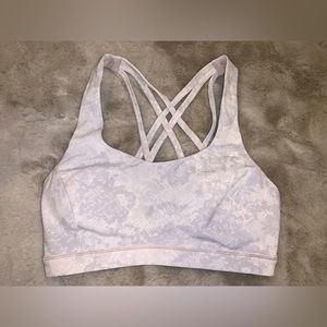 White camo Lululemon bra! New condition. Criss cross back! Size 4!